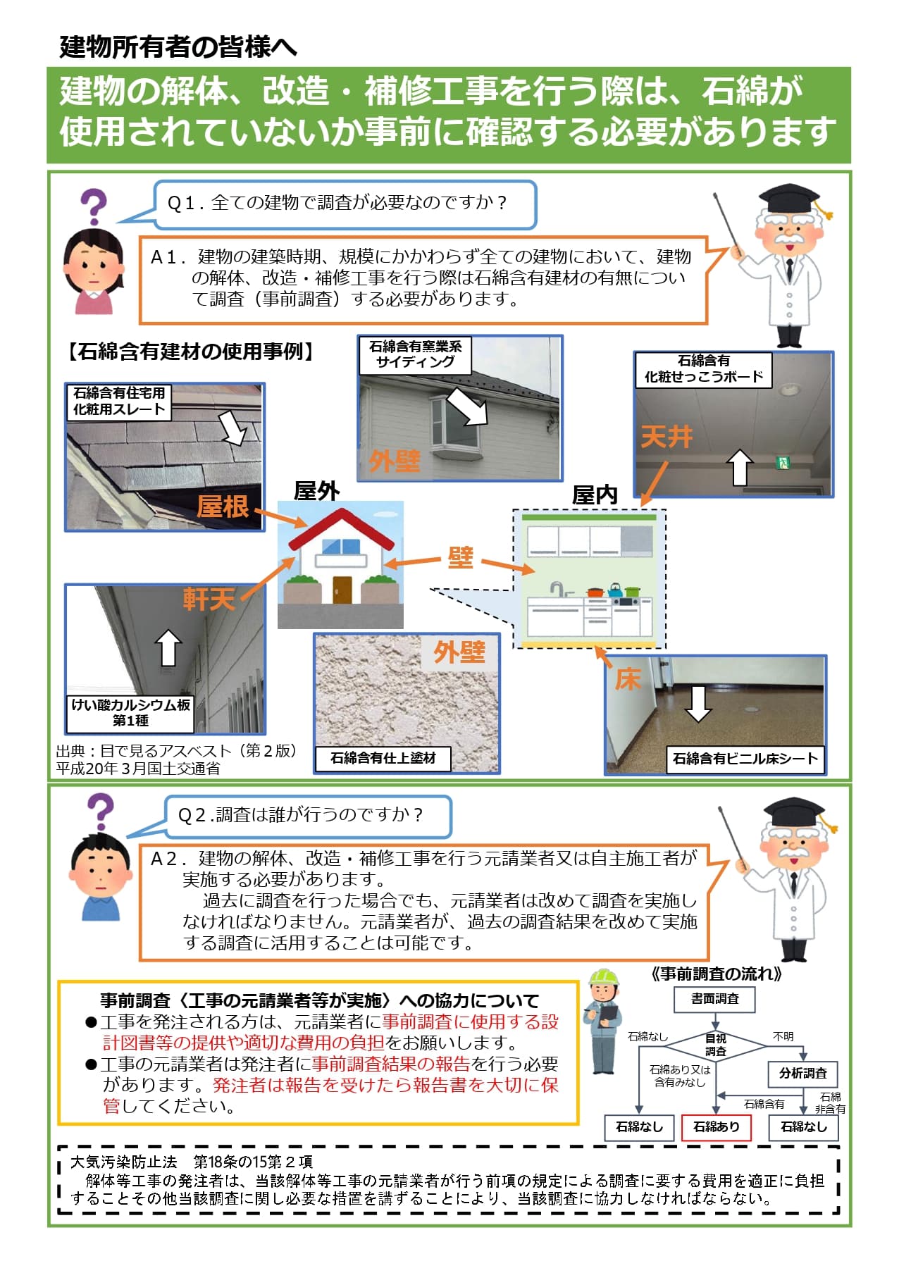 建築物、工作物 石綿含有事前調査、施工